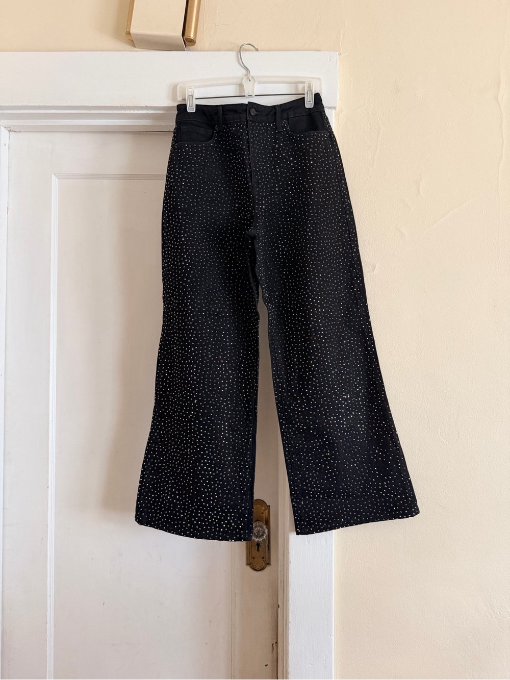 Good American Good Ease Rhinestone Relaxed Wide Leg Jeans Black 4/27